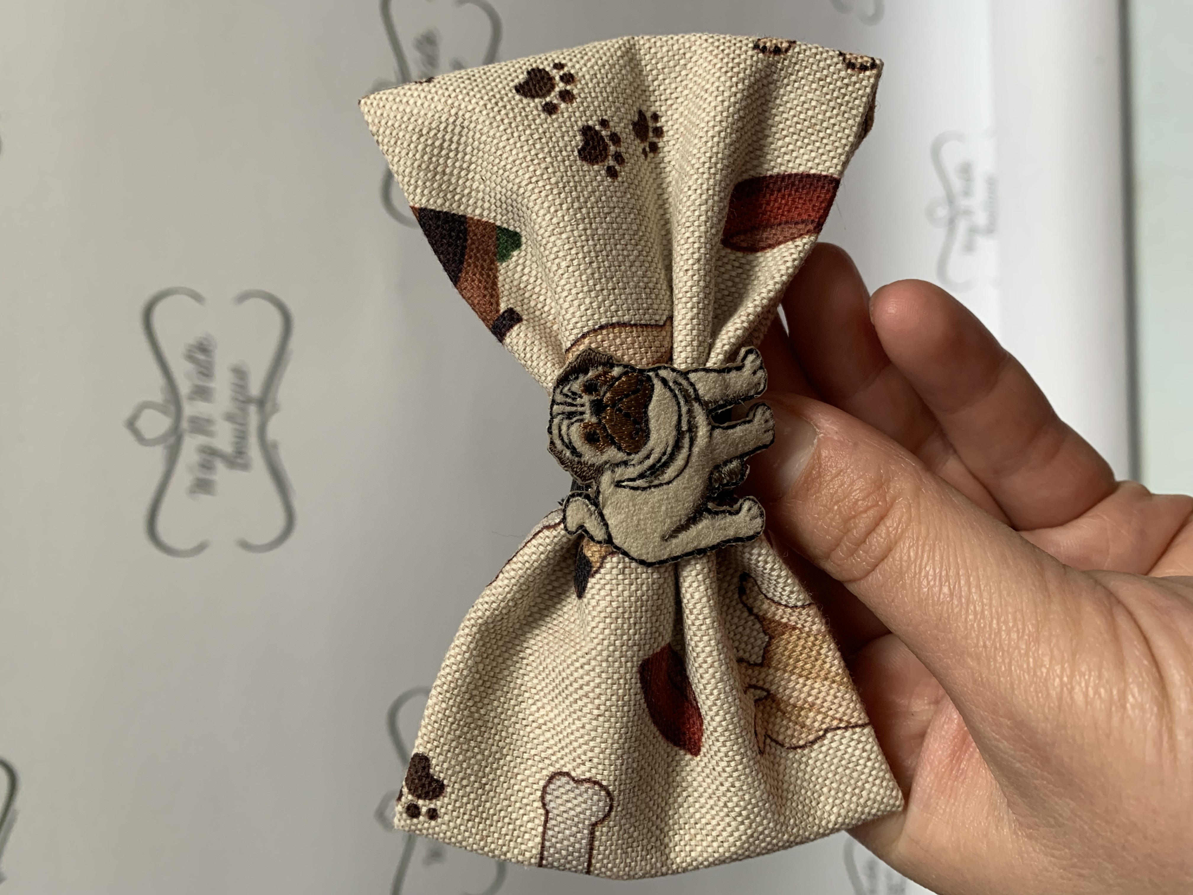 Beige Pug Bow Tie